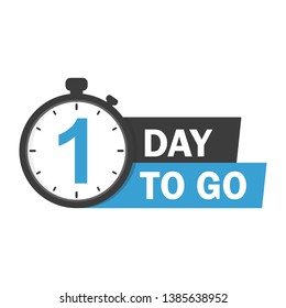 One day to go label, red flat with alarm clock, promotion icon. Vector stock illustration.