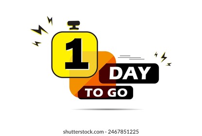 One day to go vector design. 1 day to go design concept. 1 countdown left day logo icon, count time sale lable, one day left colorful vector illustration,