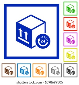 One day package delivery flat color icons in square frames on white background