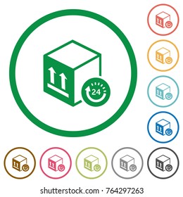 One day package delivery flat color icons in round outlines on white background