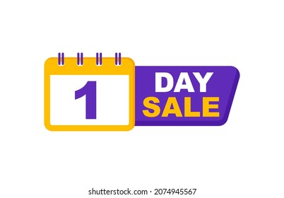 One day sale banner. One day offer promo badge with calendar. Sale countdown badge. Special offer, only now, last day offer.