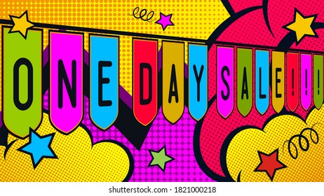 one day sale comic text pop art wallpaper vector illustration