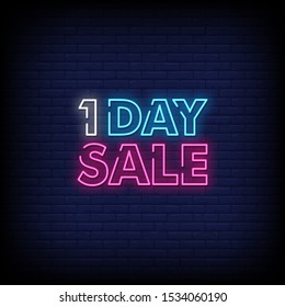 One Day Sale Neon Signs Style Text Vector