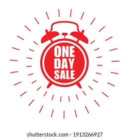 One day sale sticker - sale label with ringing alarm clock and haste call