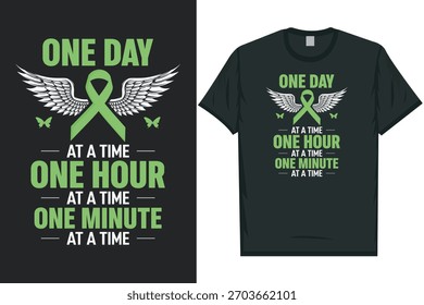 Un día a la vez una hora La salud mental importa, mes de conciencia de salud mental, cinta verde Conciencia de salud mental Diseño de camiseta de tipografía