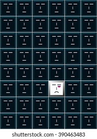 One dead pixel on the display matrix. Vector illustration. Dead pixel with a black eye.