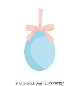 one decorative colorful Easter egg with bow on white background