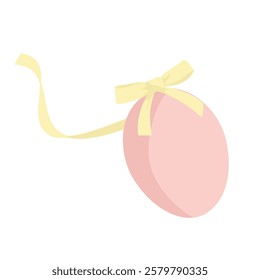 one decorative colorful Easter egg with bow on white background