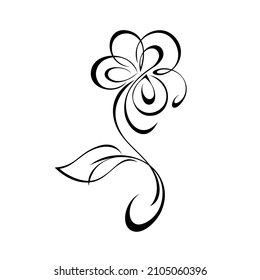 one decorative flowering flower on a curved stem with one leaf and a curl. graphic decor