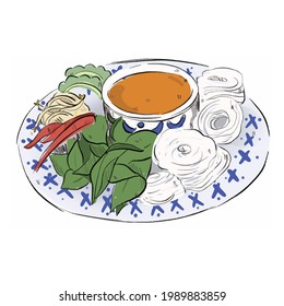 One of delicious Thai menu  call "Ka-nom-jeen"      