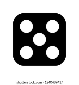 One dice with number five on visible side. Icon of casino games. Black icon on white background