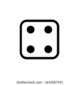 One dice with number four on visible side. Icon of casino games. Black icon on white background. Vector illustration. EPS10.