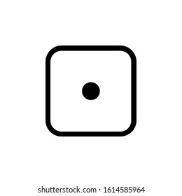 One dice with number one on visible side. Icon of casino games. Black icon on white background. Vector illustration. EPS10.