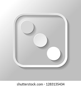 One dice with number three on visible side. Icon of casino games. Paper style with shadow on gray background