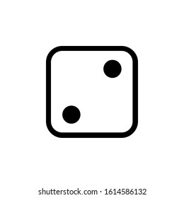 One dice with number tow on visible side. Icon of casino games. Black icon on white background. Vector illustration. EPS10.