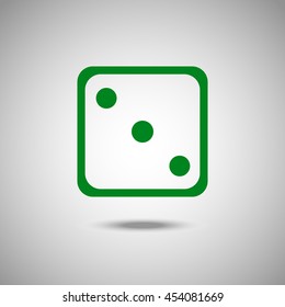 One dices - side with 3 Icon. Flat style.Grey background. Vector illustration.