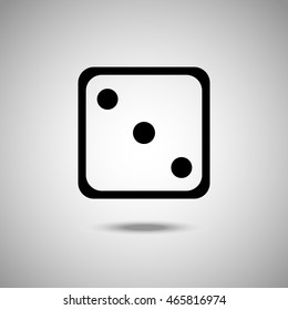 One dices - side with 3 Icon. Flat style.Grey background. Vector illustration.