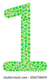 One Digit collage of dots in various sizes and eco green color hues. Vector circle elements are grouped into one digit composition. Fresh design concept.