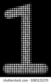 One digit halftone vector icon. Illustration style is pixel iconic one digit symbol on a black background. Halftone pattern is constructed from circle cells.