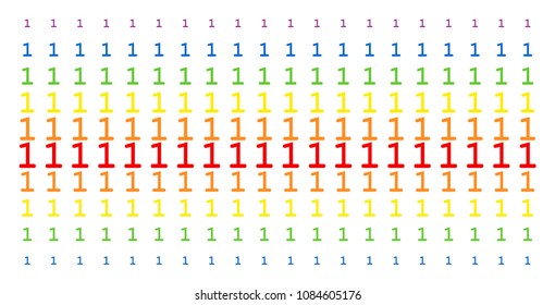 One Digit icon rainbow colored halftone pattern. Vector pictograms organized into halftone grid with vertical spectral gradient. Designed for backgrounds, covers, templates and abstraction effects.
