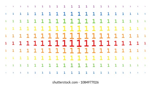 One digit icon rainbow colored halftone pattern. Vector one digit items are arranged into halftone grid with vertical spectrum gradient. Designed for backgrounds, covers,