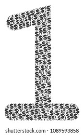 One digit mosaic of dollars and circle dots. Vector banking symbols are organized into one digit shape.