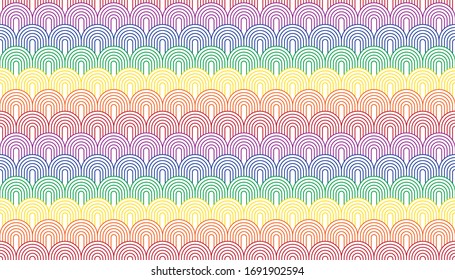 Un arco circular direccional con combinaciones de colores de un arco iris