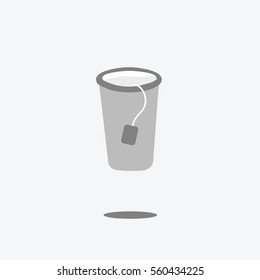 a one disposable tea cup with a teabag icon & shadow illustration isolated in a light gray background