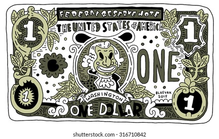 one dollar bank note cartoon style vector