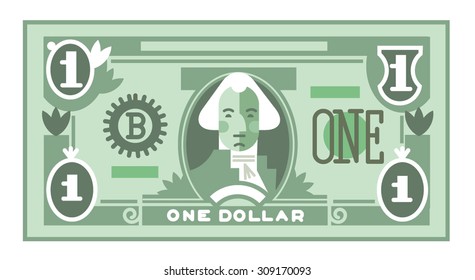 One Dollar Bill Flat Vector Style