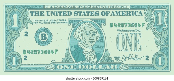 one dollar bill vector detail illustration 