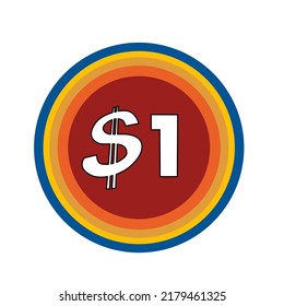 One Dollar coin icon in flat style isolated on white background.  illustration icon for web design. 