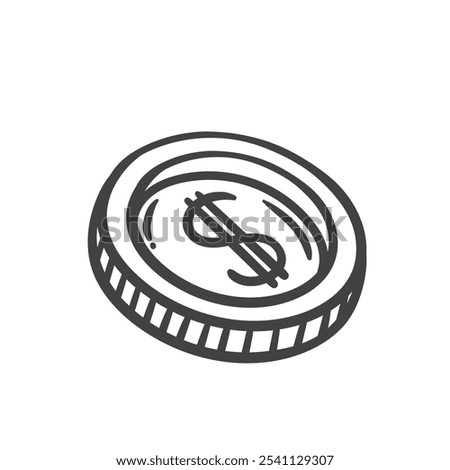 One dollar coin line icon. Outline hand drawn US currency, money to buy and pay for purchase cost. Commercial price, economy and monetary payment mascot, dollar cash icon vector illustration