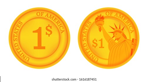 One dollar coin set. Two sides. Vector illustration. svg