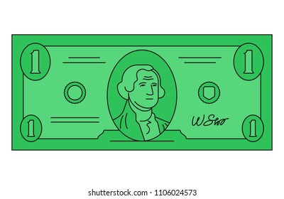 One dollar isolated on white background. Vector illustration