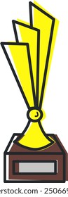 One doodle golden trophy and award flat vector illustrations set