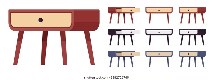 Un cajón de madera con acento mesa grande marrón natural. Mesa de noche de fin de cama, armario para el dormitorio. Hogar de dibujos animados de estilo plana vectorial, objetos de mobiliario de oficina aislados en fondo blanco