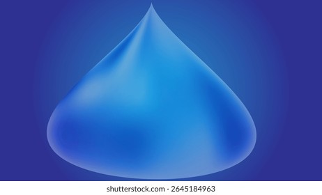 Una gota de agua sobre fondo azul, un efecto digital de gota de lluvia, logotipo minimalista de gota de agua con reflejo claro.