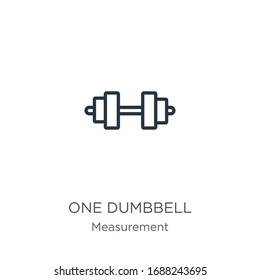One dumbbell icon. Thin linear one dumbbell outline icon isolated on white background from measurement collection. Line vector sign, symbol for web and mobile