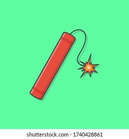 One Dynamite Bomb Stick With Burning Wick Detonate Vector Icon Illustration. Explosive Dynamite, Grenade, And Bomb Icon