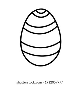 One easter egg with black lines ornament on white background. Simple Spring holiday symbols. 