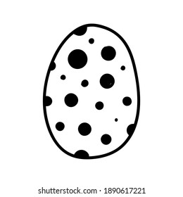 One easter egg with black ornament of circles, balls, dots on white background. Simple Spring holiday symbols. 