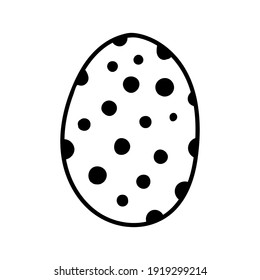 Un huevo de Pascua con ornamento negro de círculos, bolas, puntos sobre fondo blanco. Símbolos navideños simples. 