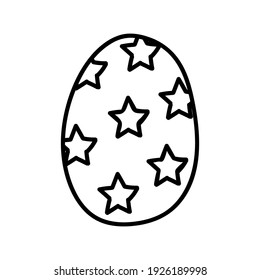 One easter egg with black stars ornament on white background. Simple Spring holiday symbols. 