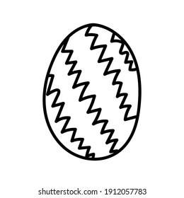 One easter egg with black zig zag, sharp edges, broken line ornament on white background. Simple Spring holiday symbols. 