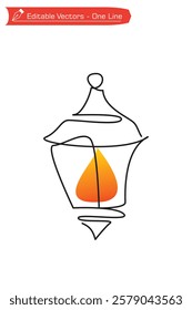 One easy line drawing of a simple doodle style Ramadan lantern. Continuous one line drawing vector illustration of simple scribble style Ramadan night lantern drawing. Ramadan Kareem style.