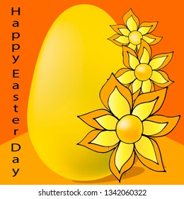 One egg yellow with three sunflowers on orange background
