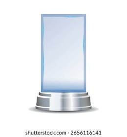 One elegant award trophy with silver details. Realistic glass prize isolated for design projects, sports, business recognition, or first-place winner promotion.