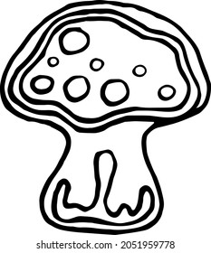 One element of cartoon gingerbread mushroom from New Year, Christmas collection. Vector hand drawn illustration for postcards, posters, stickers and professional designs.