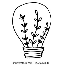 One element of ecology lamp idea doodle. Hand drawn vector illustration about environmental problems. Sketch elements for graphic and web design.